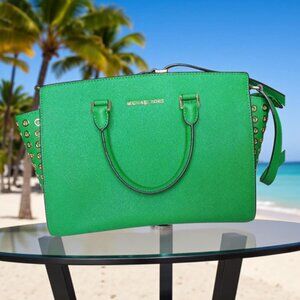 Michael Kors Grommet Selma Satchel Green